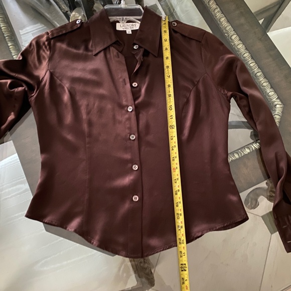 Laundry by Shelli Segal Chocolate Brown Silk Blouse Sz Sm/Med - Picture 6 of 13